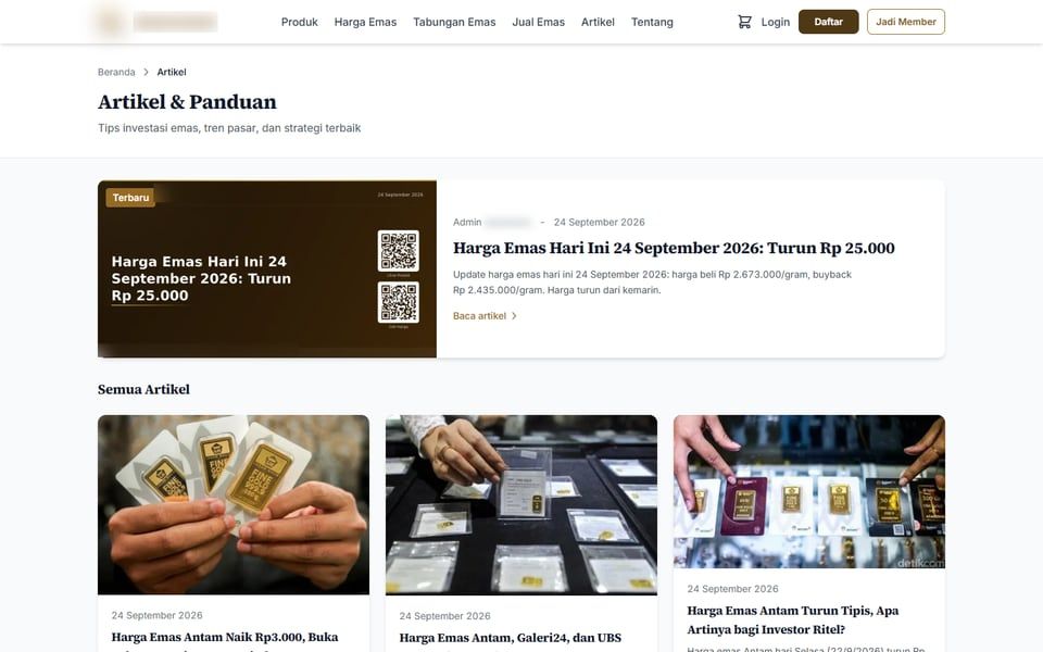E-commerce Logam Mulia, Artikel