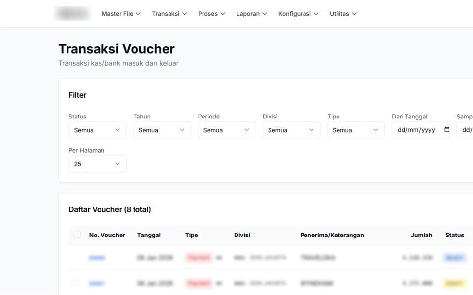 General Ledger System, Voucher Transactions