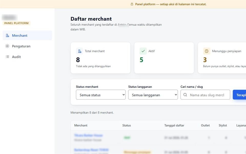 Multi-Tenant Booking SaaS, Merchant List